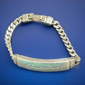 Vintage Brighton Friends ID Engraved Silver-tone Bracelet